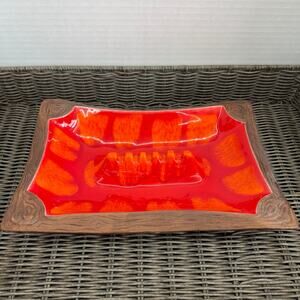 Vintage Mid Century Modern Ashtray Orange Brown  5
Slot Pottery Ceramic 11 1/2”